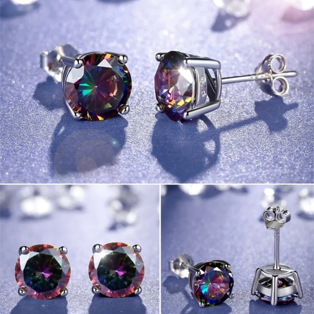 Stunning Ladies 2.00CTW Mystic Topaz Round Cut Earrings, 925 Sterling Silver - Picture 2 of 5